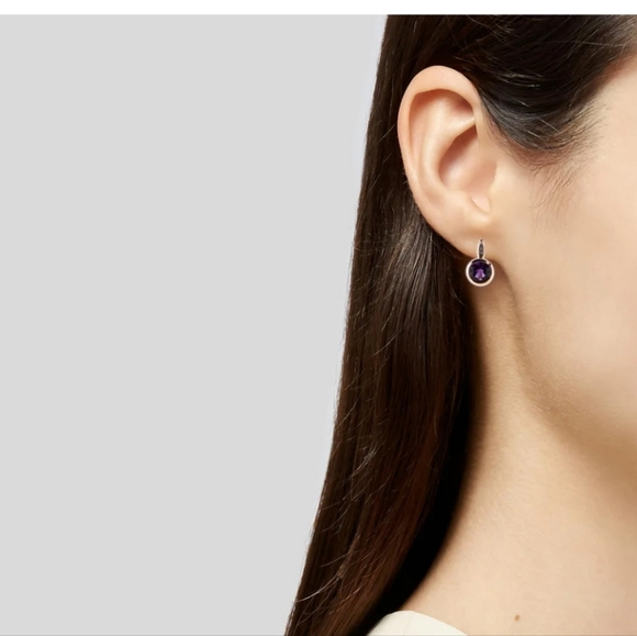 14K Amethyst & Diamond Drop Earrings - Picture 4 of 8